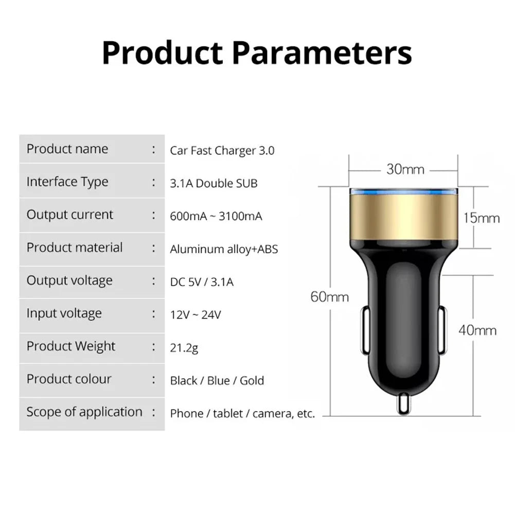 Dual USB Car Charger 3.1A with LED Voltmeter Display Car USB Charger Qme