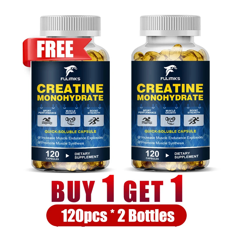 Creatine Monohydrate Capsules – Strength & Muscle Support Creatine Supplement Qst 2 Bottles-120pcs