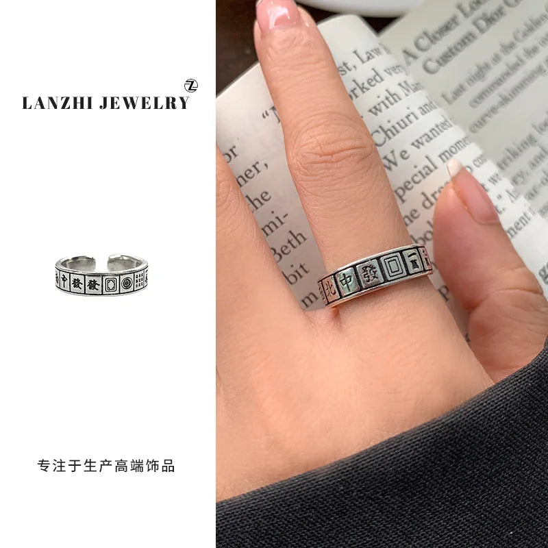 Mahjong Chinese Character Adjustable Metal Bracelet | Unisex Adjustable Bracelet Qme 1 resizable