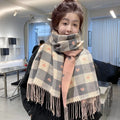 Women's Plaid Blanket Shawl Scarf – Thick Knit Winter Wrap Blanket Shawl Scarf Qst Pink One Size