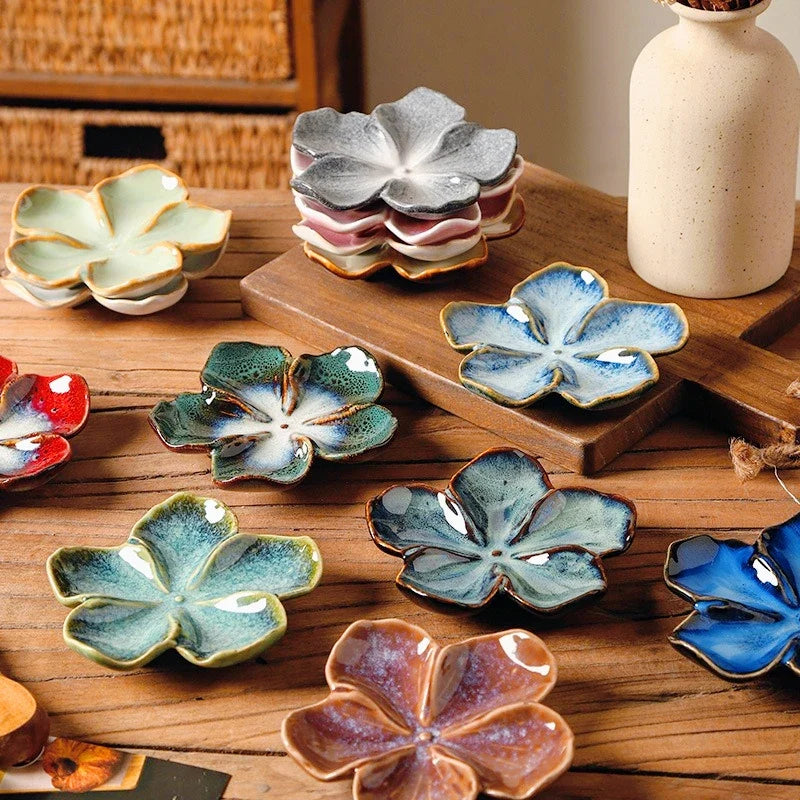 Retro Ceramic Petal Dipping Plate – Kiln-Baked, 13 Colors Ceramic Dipping Plate Qme