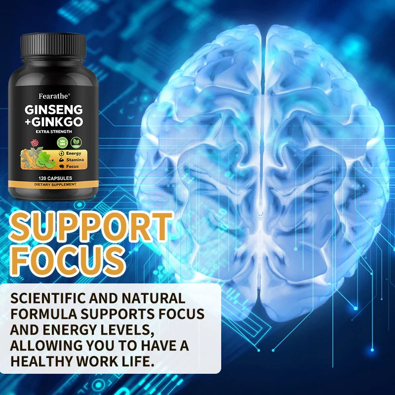 Korean Red Panax Ginseng & Ginkgo Biloba Capsules | 5% Ginsenosides Herbal Supplement Qst