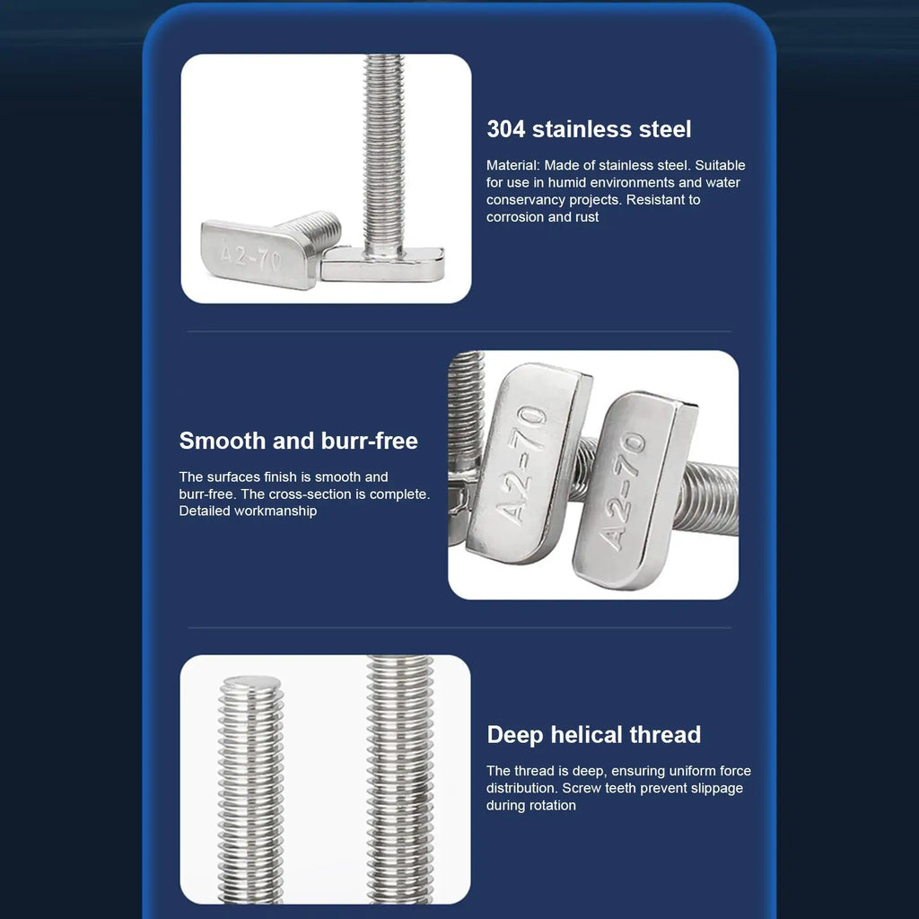 Stainless Steel T-Slot Hammer Head Bolts | Heavy-Duty Track Screws T-Slot Bolts Qme
