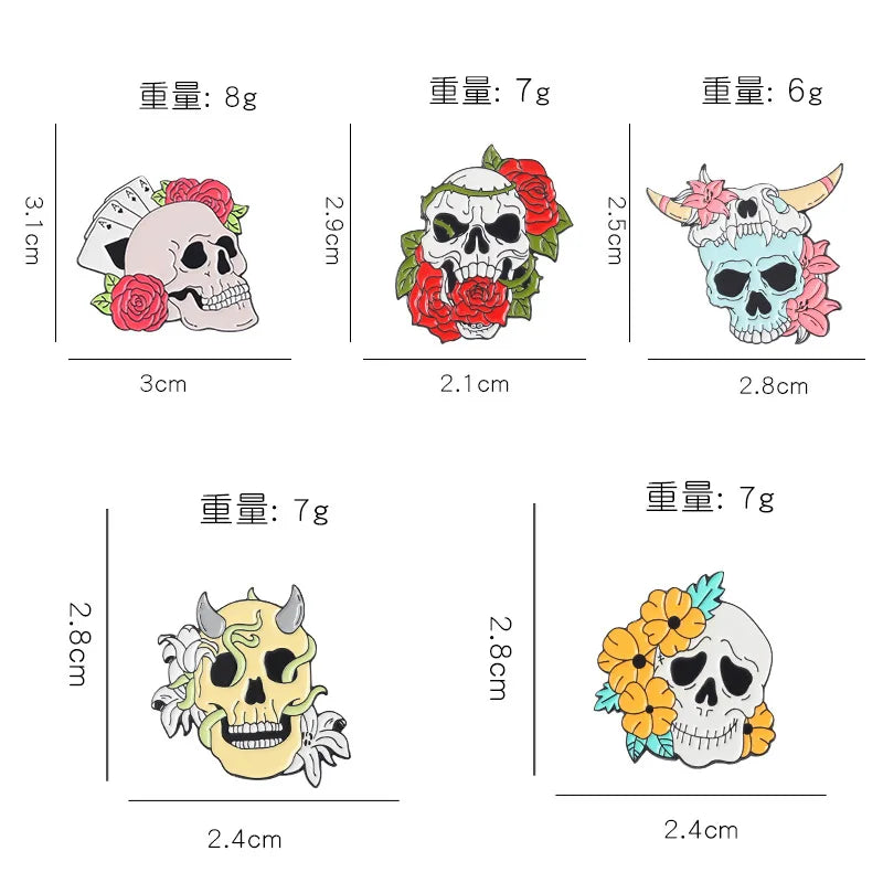 Flower Skeleton Skull Enamel Pin – Punk Lapel Brooch Badge Enamel Lapel Pin Qme