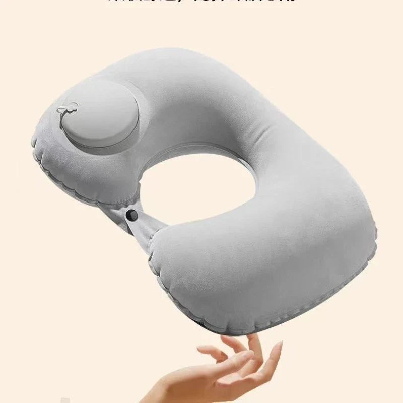 U-Shaped Inflatable Travel Neck Pillow – Portable & Compact Inflatable Travel Pillow Qme GRAY