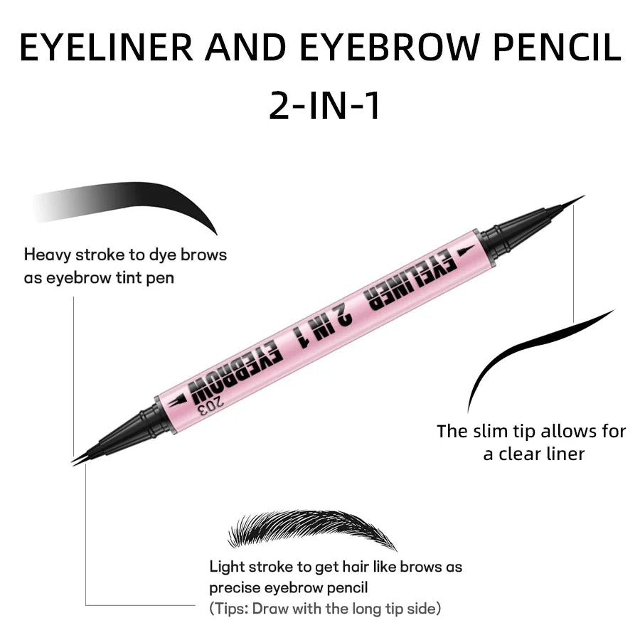 Waterproof Double-Ended Eyebrow Pen & Eyeliner – 4 Colors Eyebrow Pen & Eyeliner Qme