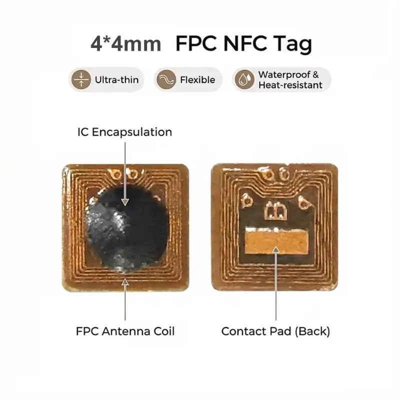 Micro FPC NFC RFID Tag Stickers Ntag213 5×5mm – 4-Pack NFC RFID Tag Qme