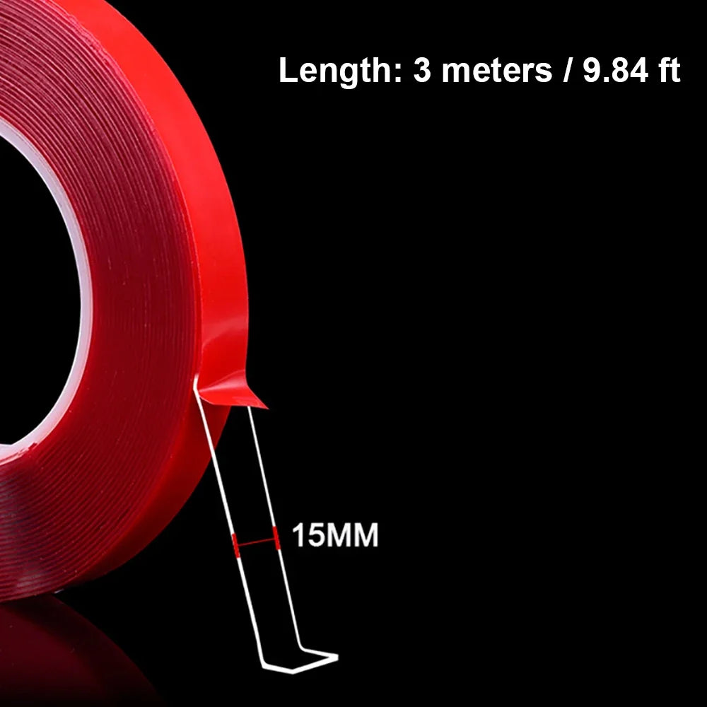 Transparent Acrylic Double Sided Tape 9.84FT Ultra-Strong Double Sided Tape Qme 15mm 3pcs