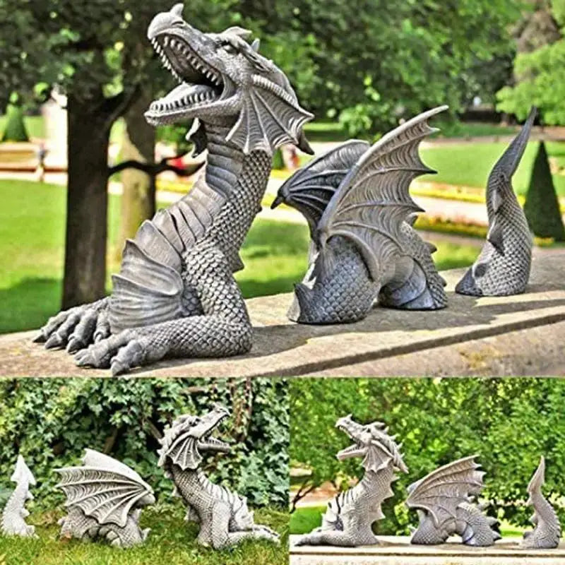 Dragon Resin Lawn Sculpture – Gothic Fantasy Garden Statue Garden Sculpture Qme