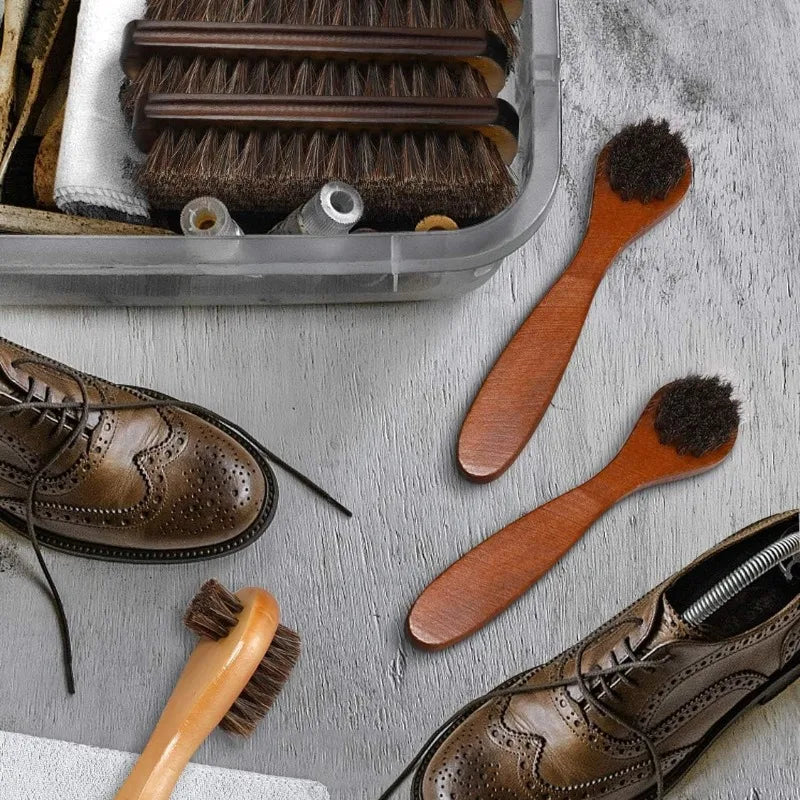 3-Piece Horsehair Shoe Polish Brush Kit – Leather Boot Care Shoe Care Brush Kit Qme