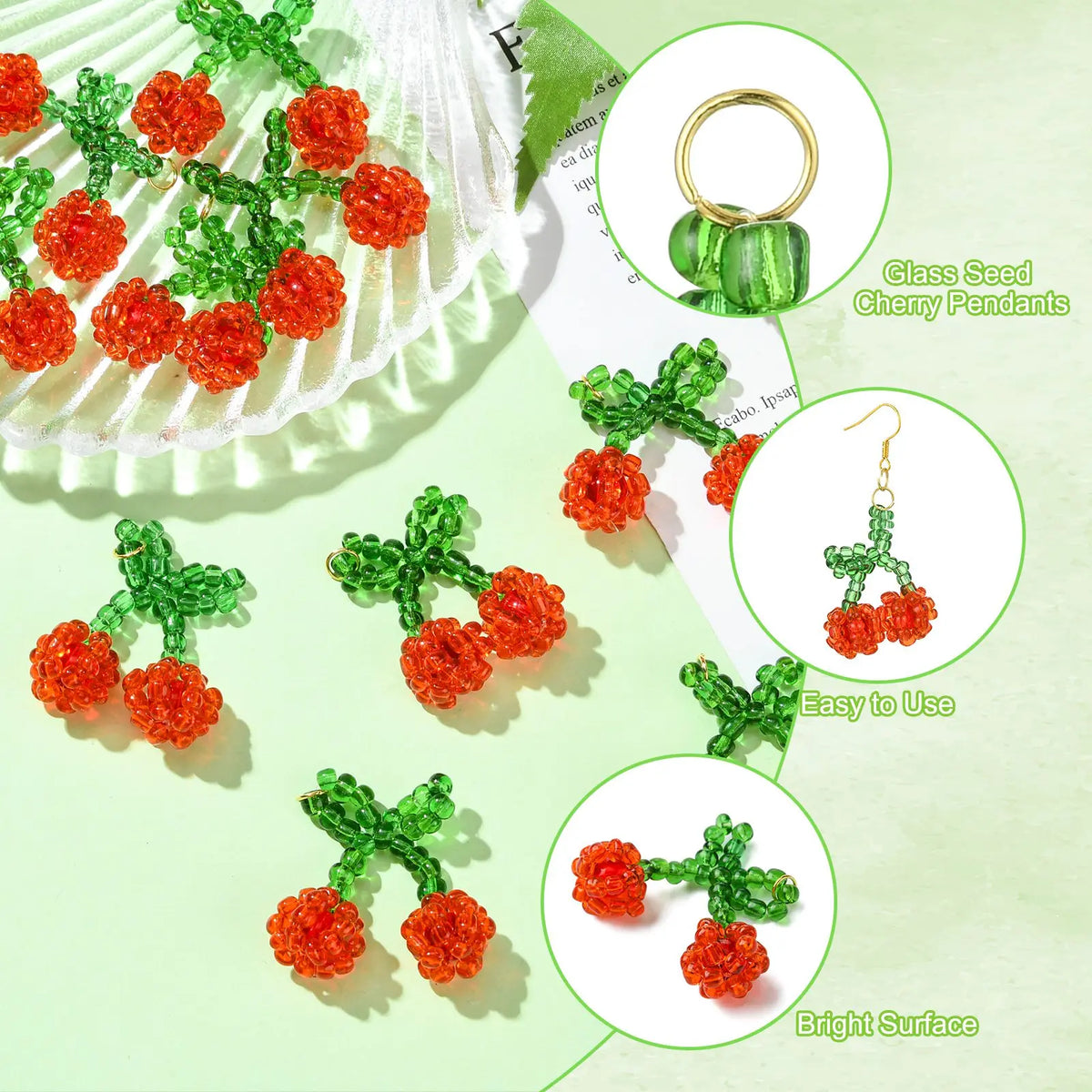 3D Red Cherry Glass Seed Bead Dangle Charms for DIY Jewelry Beaded Dangle Charms Qme