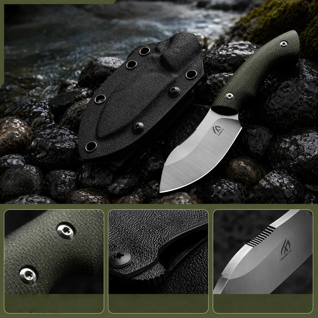 HUANGFU Fixed Blade Steel Knife – Camping, Hiking & Garden Fixed Blade Knife Qst
