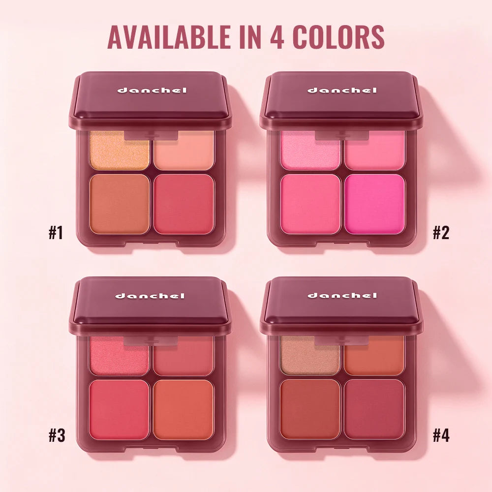 4-Color Blush & Highlighter Palette with Built-In Brush Blush Palette Qst