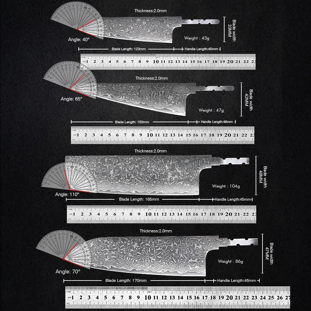 TURWHO Damascus Blank Blade Chef Knife Set – AUS-10, 67 Layer DIY Blank Knife Blade Qst