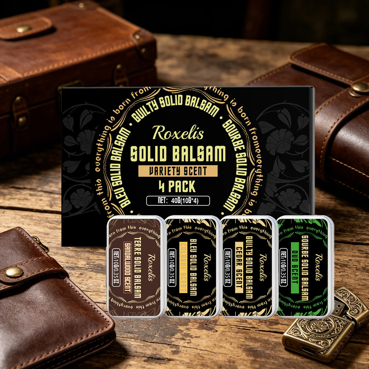 Men's Solid Perfume Balm Set – 4 PCS Woody Scent, Alcohol-Free Solid Perfume Balm Qst