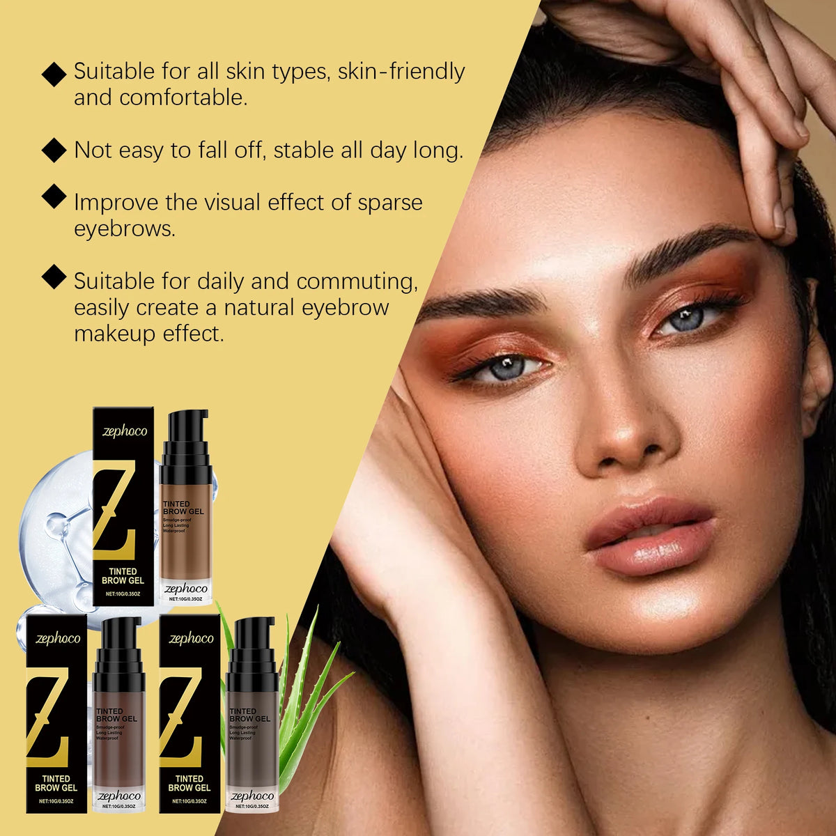 Zephoco Tinted Brow Gel – Waterproof Matte Eyebrow Tint Eyebrow Tint Gel Qst