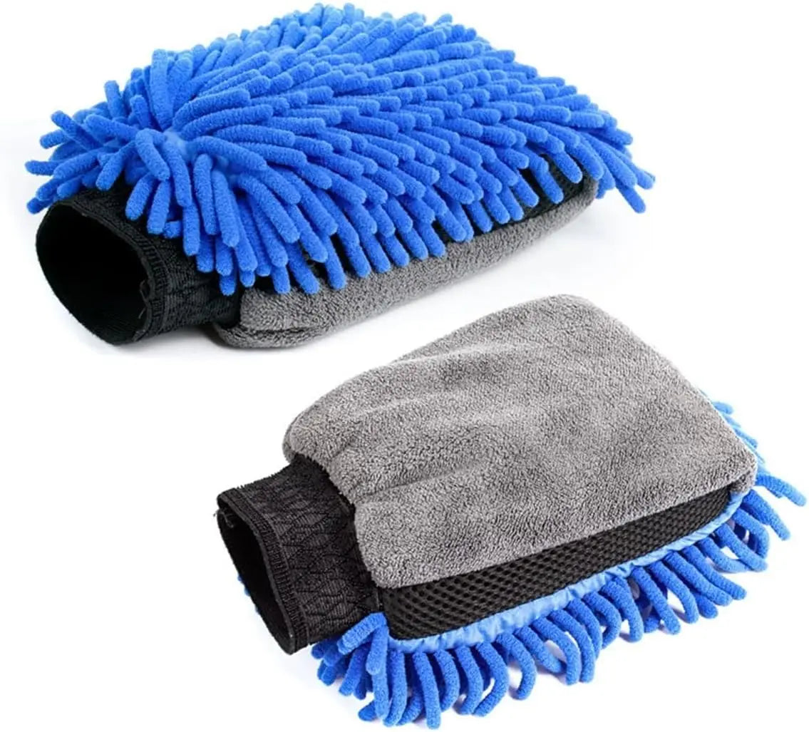 Waterproof Car Wash Gloves – Paint-Safe Chenille Mitt | Qme Car Wash Mitt Qme 2PCS-Blue