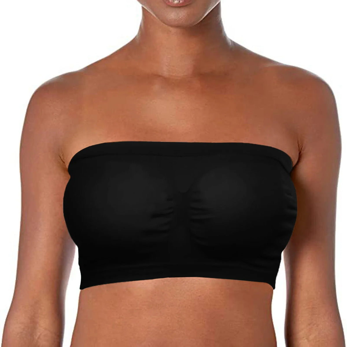 Women's Seamless Strapless Bandeau Bra – Stretch Chest Wrap Strapless Bandeau Bra Qme Black S