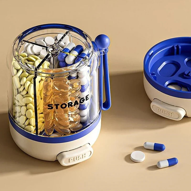 4-Compartment Round Pill Organizer – Portable Medicine Case Pill Organizer Case Qme