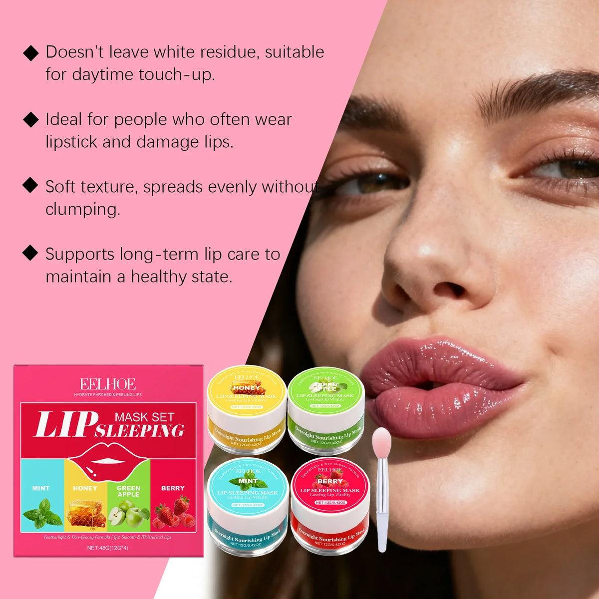 Qme Lip Sleeping Mask – Moisturizing, Non-Sticky, 4 Flavors Lip Sleeping Mask Qme