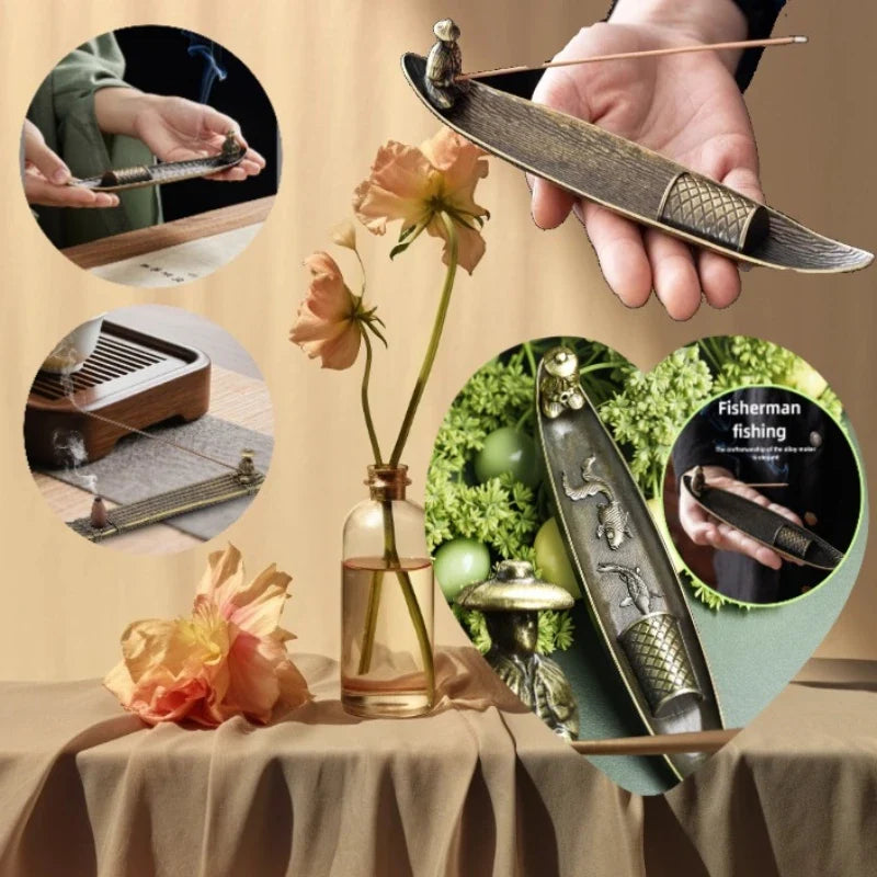 Metal Boat-Shape Incense Stick Burner | Classical Holder Incense Stick Holder Qme