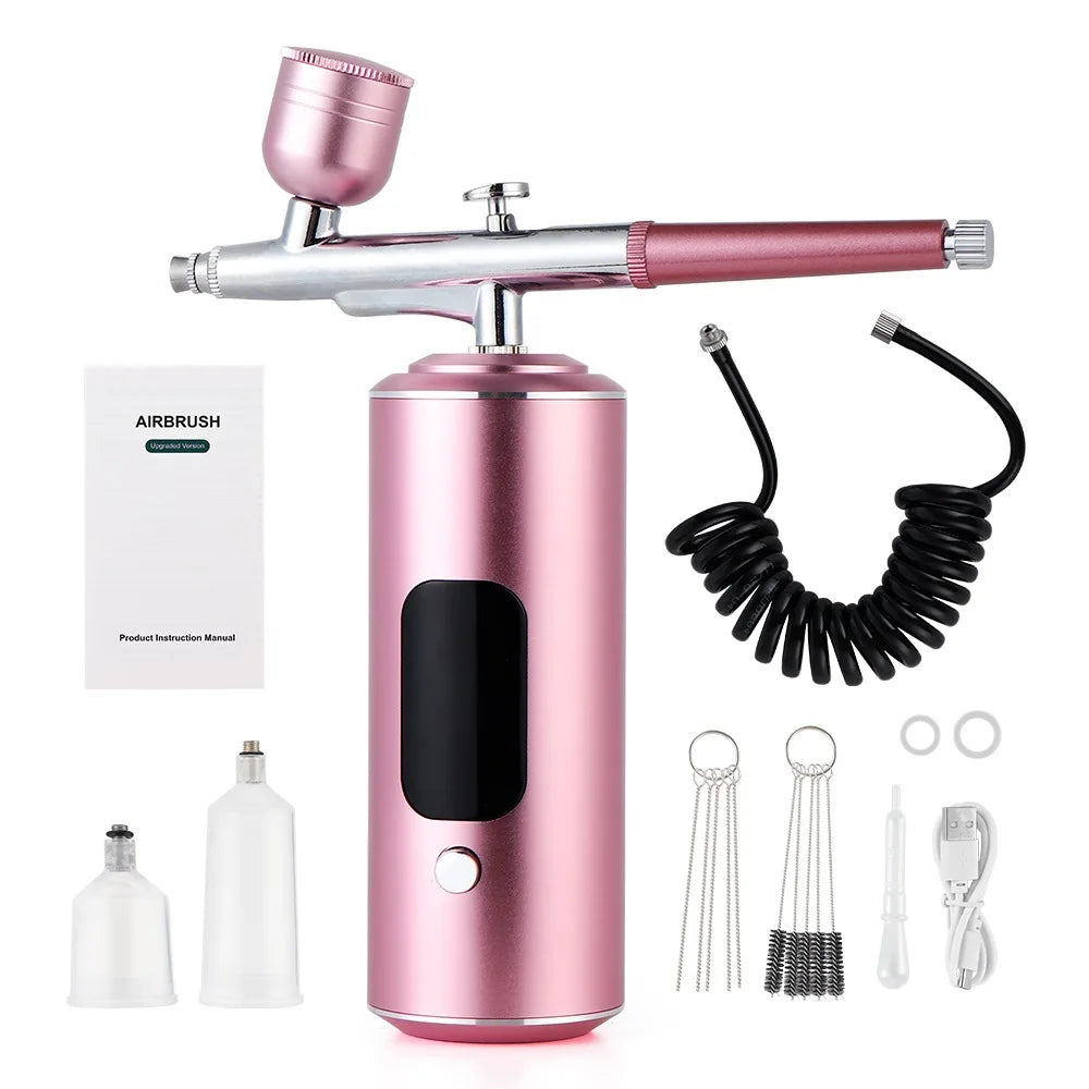 Portable Mini Airbrush Kit – Nail Art, Makeup & Cake Sprayer Airbrush Compressor Kit Qst Pink