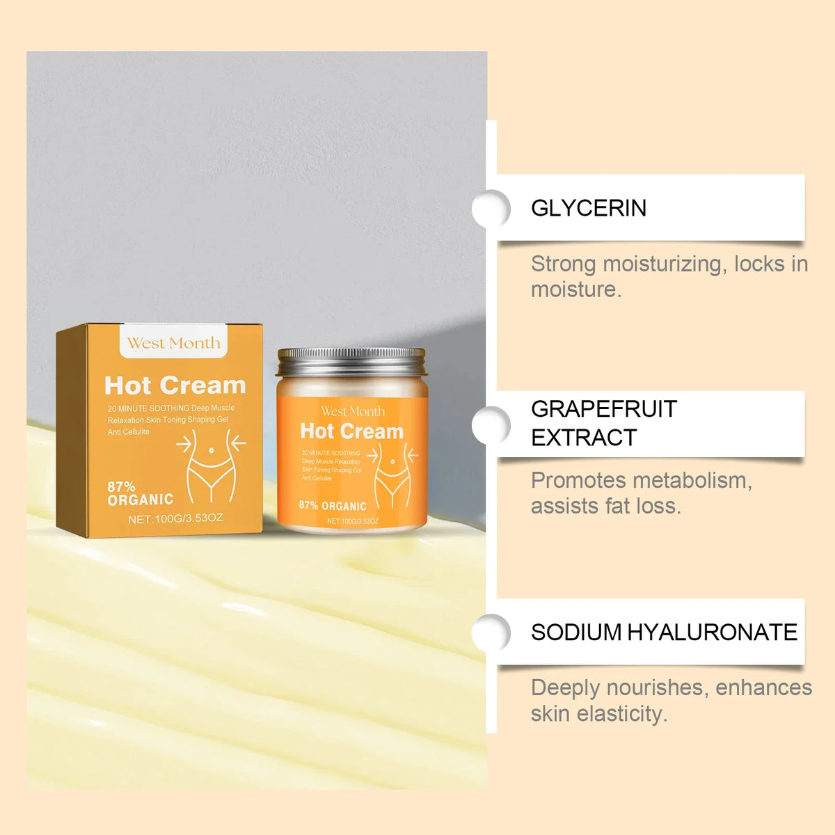 Organic Anti-Cellulite Thermal Slimming Massage Cream | Ginger & Grapefruit Slimming Massage Cream Qme