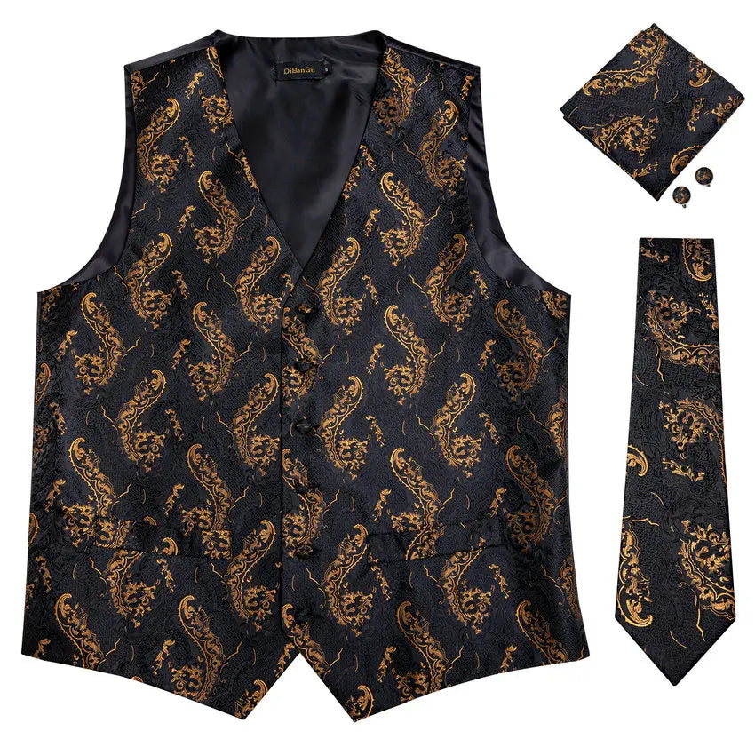 Men's Paisley Suit Vest, Necktie & Pocket Square Set Suit Vest & Tie Set Qme