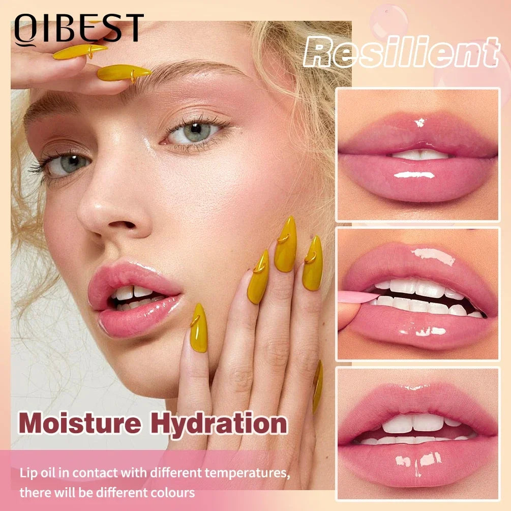 QIBEST Color Changing Lip Oil Plumper Moisturizing Jelly Balm Lip Oil Plumper Qme