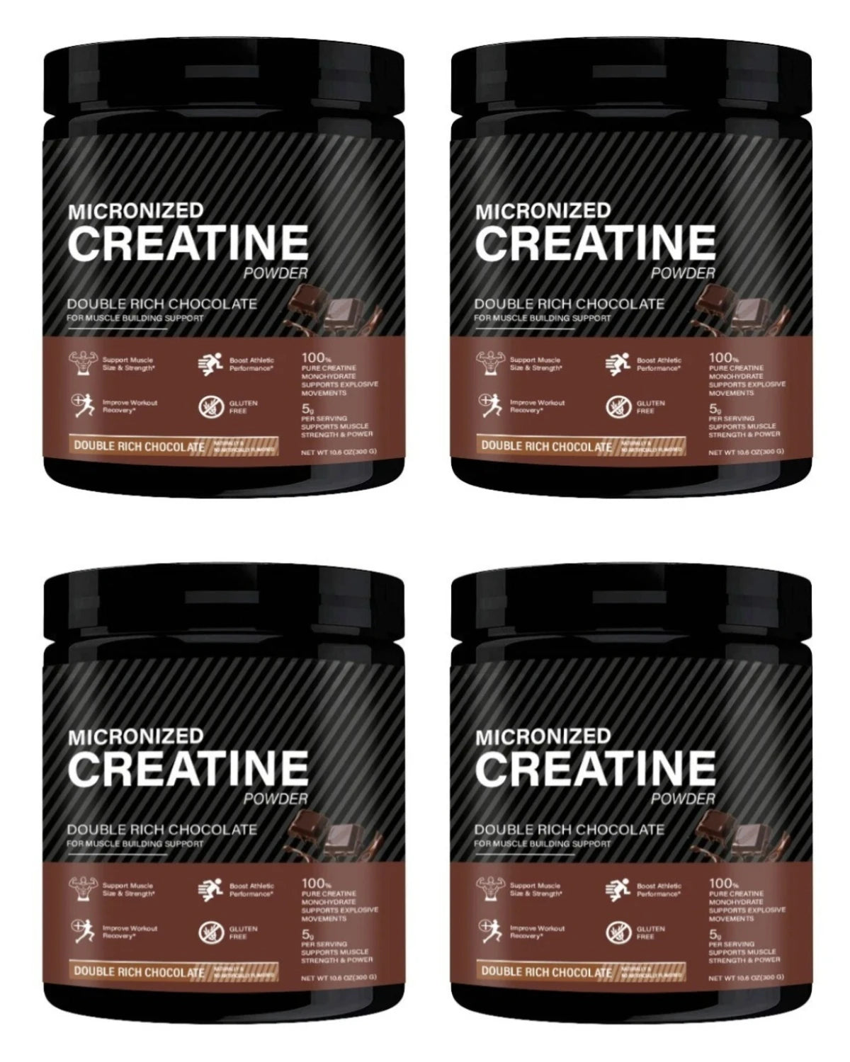 Creatine Monohydrate Powder Chocolate 10.6oz – 60 Servings Creatine Supplement Qst 1200 in 4 bottles