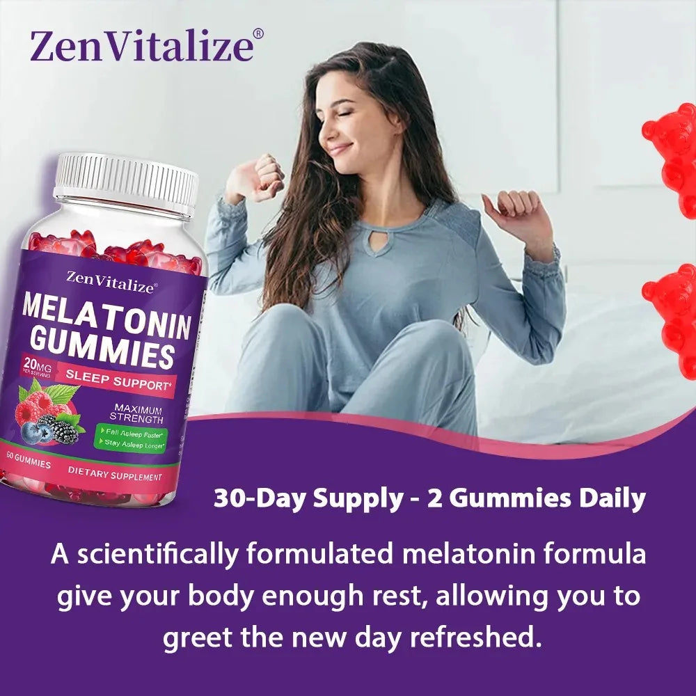 ZENVITALIZE Melatonin Gummies – Adult Sleep Support 60ct Melatonin Supplement Qst