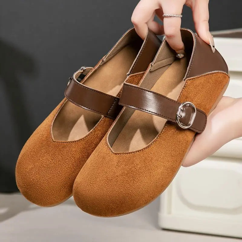 Women's Leopard Print Mary Jane Flats | Buckle Strap Loafers Mary Jane Flats Qst Camel 38