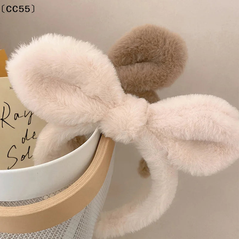 Plush Rabbit Ears Headband – Faux Fur Hair Hoop for Women Plush Hair Headband Qst