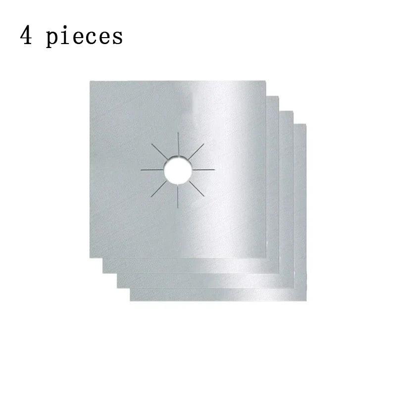 Reusable Non-Stick Gas Stove Protector Pad – Washable Liner Stove Protector Pad Qme Silver four Pieces