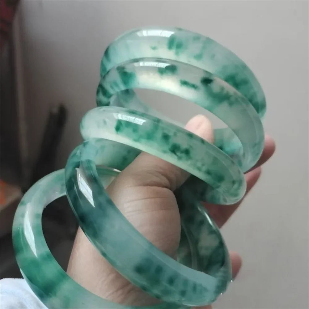 Modern Minimalist Jade Bangle | Natural Stone Floating Flower Jade Bangle Bracelet Qme