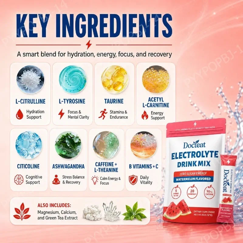Electrolyte Mix Powder Watermelon – 15 Stick Packs | Googeer Electrolyte Drink Mix Qst