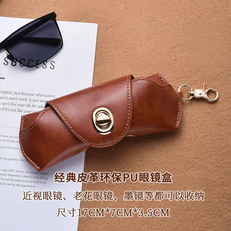Retro PU Leather Hanging Glasses Case with Lanyard | Unisex Eyeglass Case Qst Brown