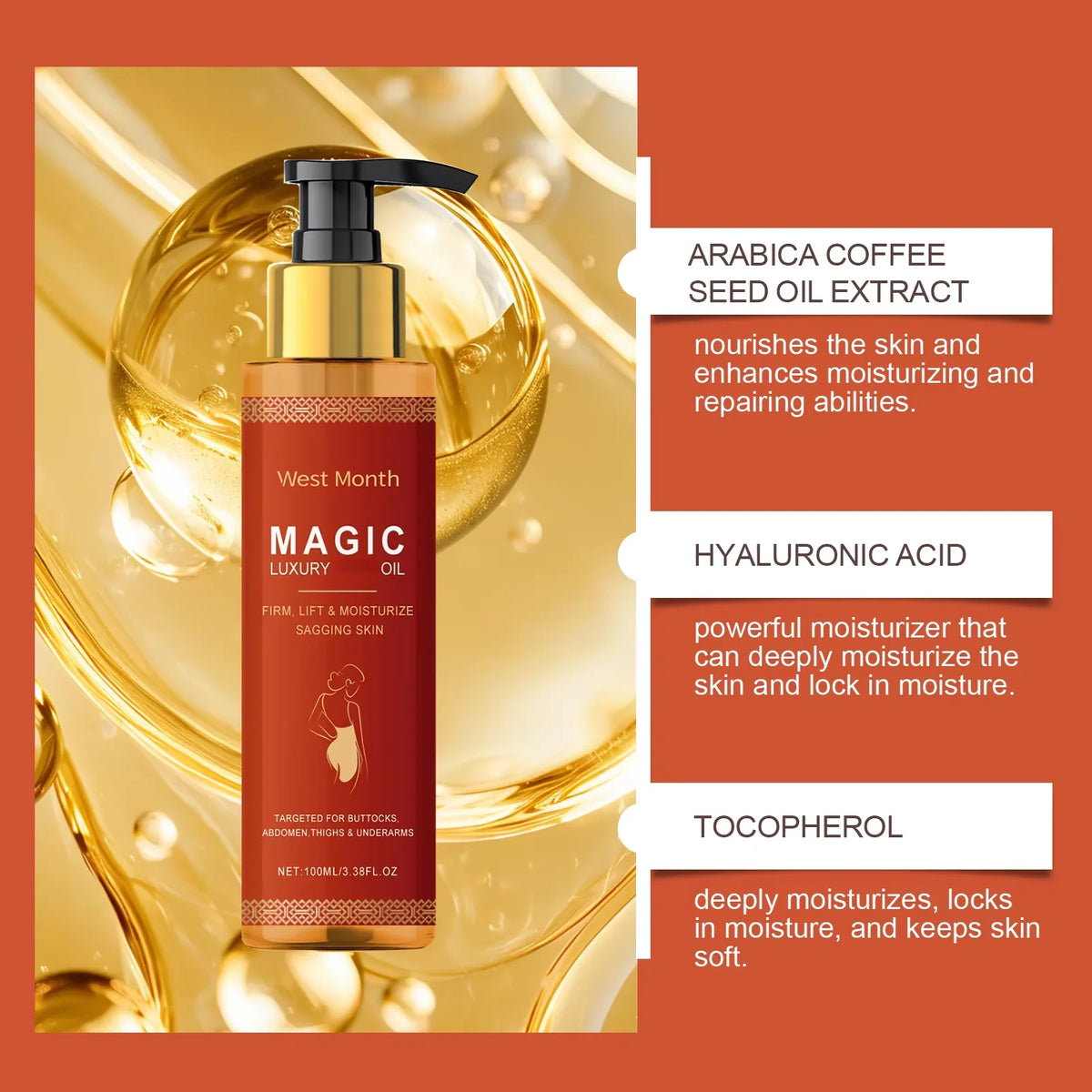 WEST MONTH Firming Body Oil – Lift, Tone & Glow | 100ml Firming Body Oil Qst