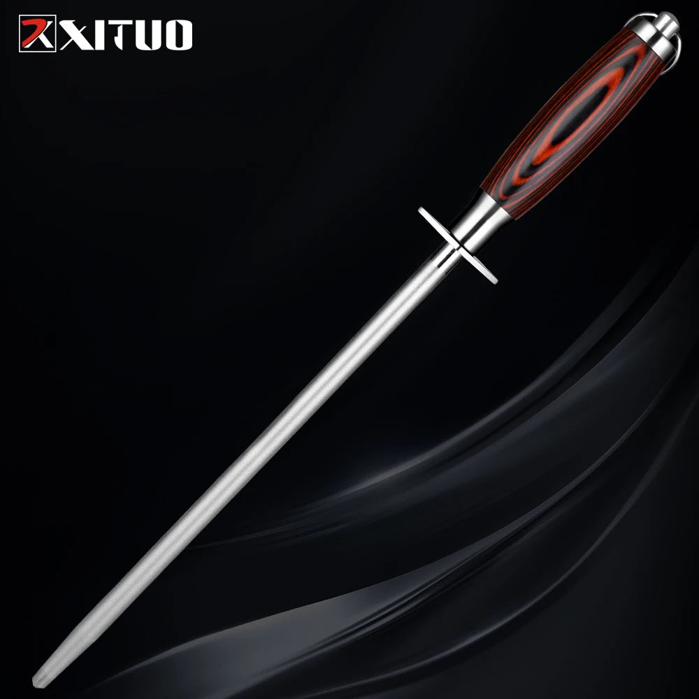 XITUO 12-Inch Diamond Knife Sharpening Rod – Wood Handle Knife Sharpening Rod Qst Sharpening Stick XL