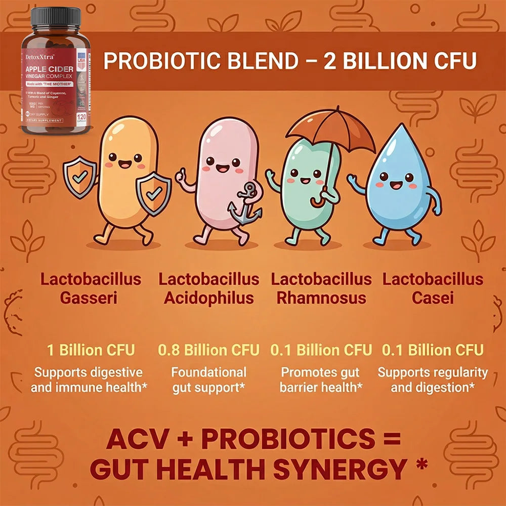 Apple Cider Vinegar Capsules with Probiotics, Turmeric & Ginger Wellness Supplement Qst