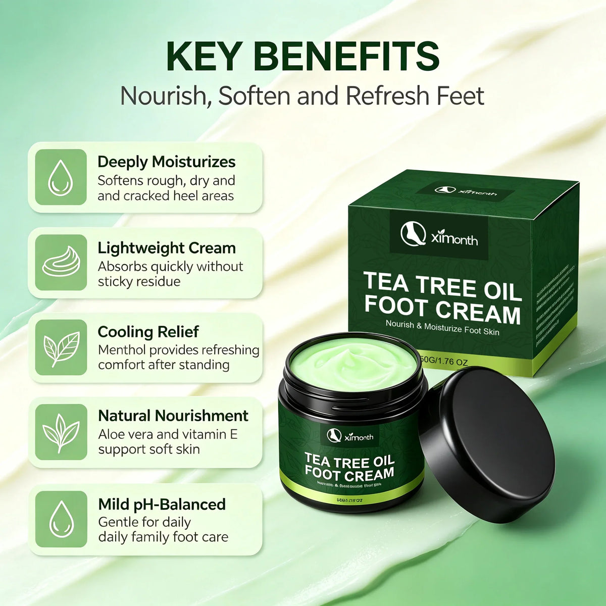 Tea Tree Oil Foot Cream – Moisturizing Dry Cracked Heels Foot Care Cream Qme