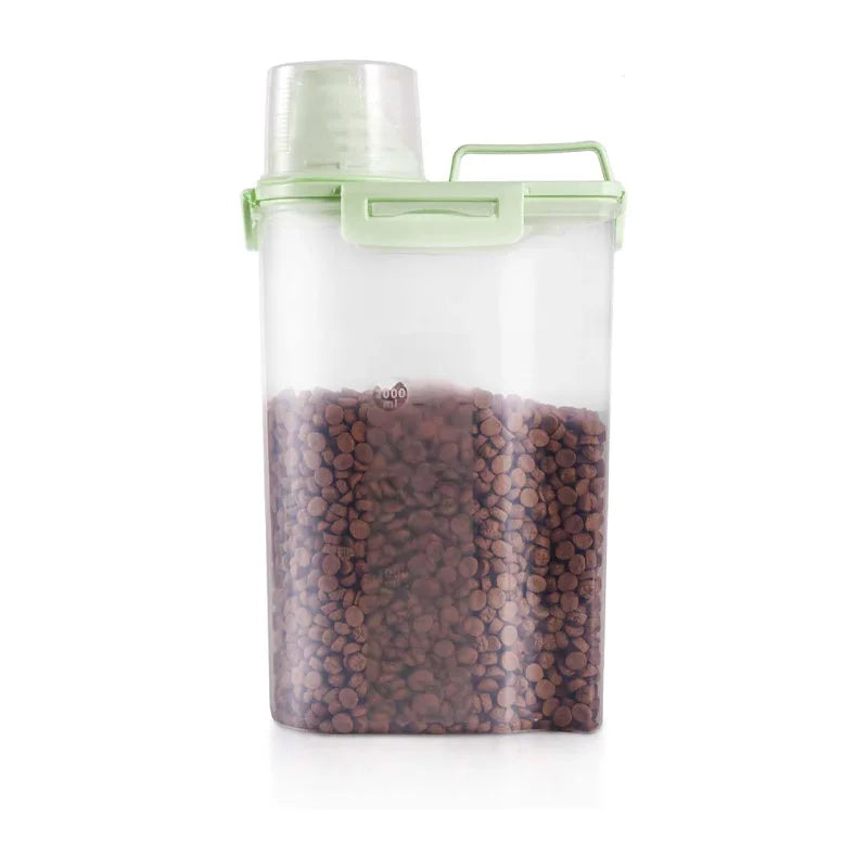 2-Liter Pet Food Storage Container with Measuring Cup – Green Pet Food Container Qme green