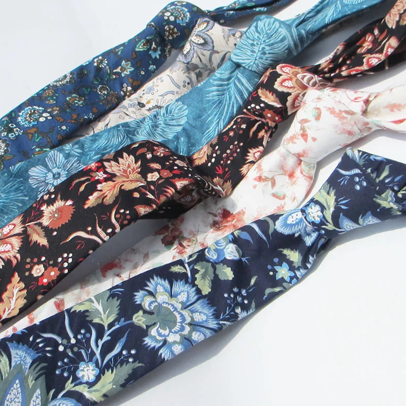 Floral Paisley Cotton Necktie for Men & Women – 10 Colors Floral Necktie Qme