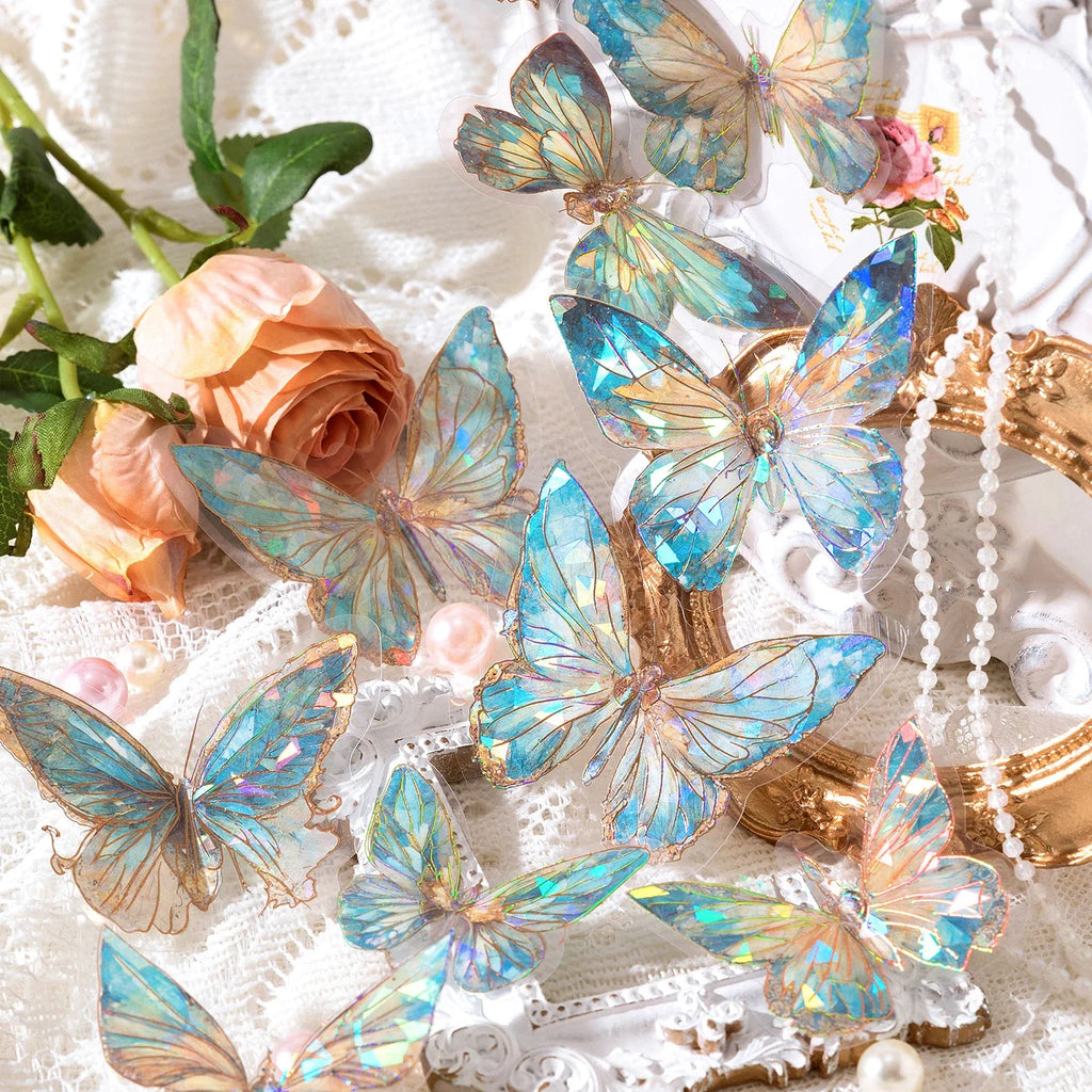 PET Butterfly Stickers Transparent Waterproof Decals DIY Scrapbook Decorative Craft Stickers Qme