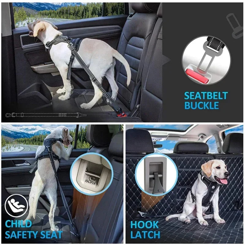 3-in-1 Adjustable Reflective Bungee Dog Car Safety Tether Dog Car Tether Qme