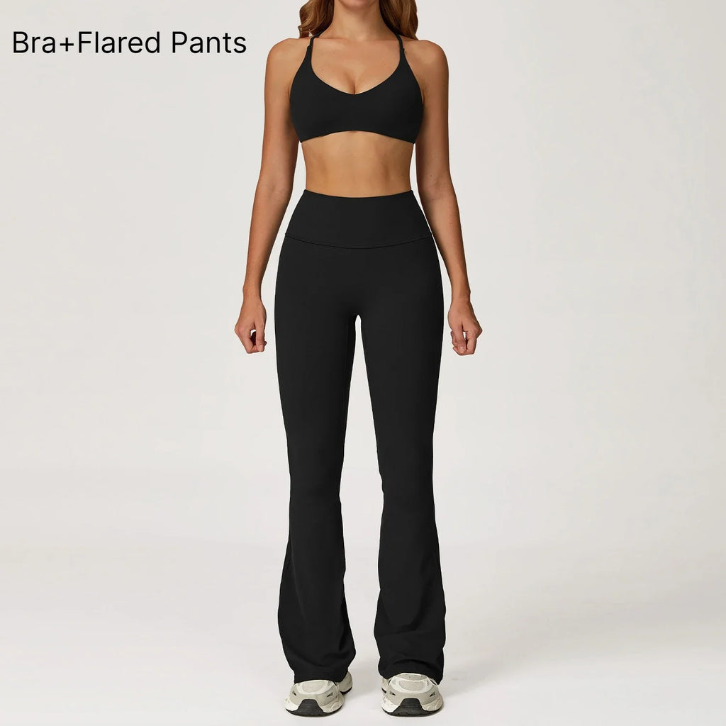 Women's Quick-Dry Yoga Tracksuit – 2-Piece Long Sleeve Set Yoga Tracksuit Set Qme Bra Pants Black S