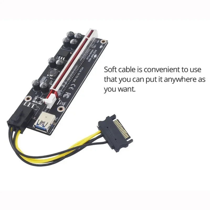 VER009S PCIe X1 to X16 Riser Card USB 3.0 4Pin 6Pin GPU Mining PCIe Riser Card Qme