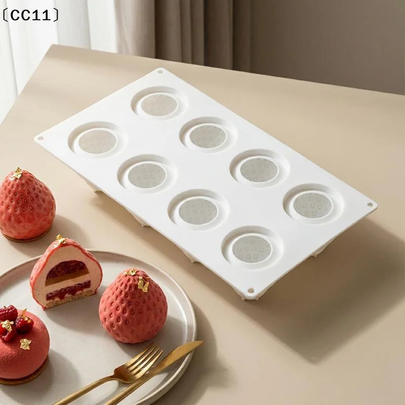 8-Cavity Strawberry Mousse Cake Silicone Mold | Chocolate & Pudding Silicone Baking Mold Qme