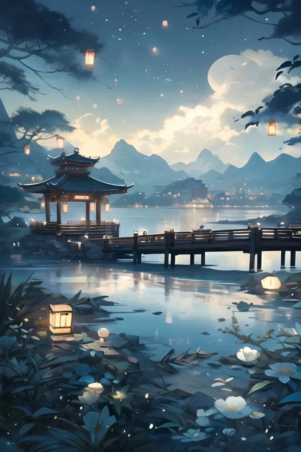 Modern Lake Scene Watercolor Canvas Print | Wall Art Decor Canvas Wall Art Qst 1 30x40cm Unframed