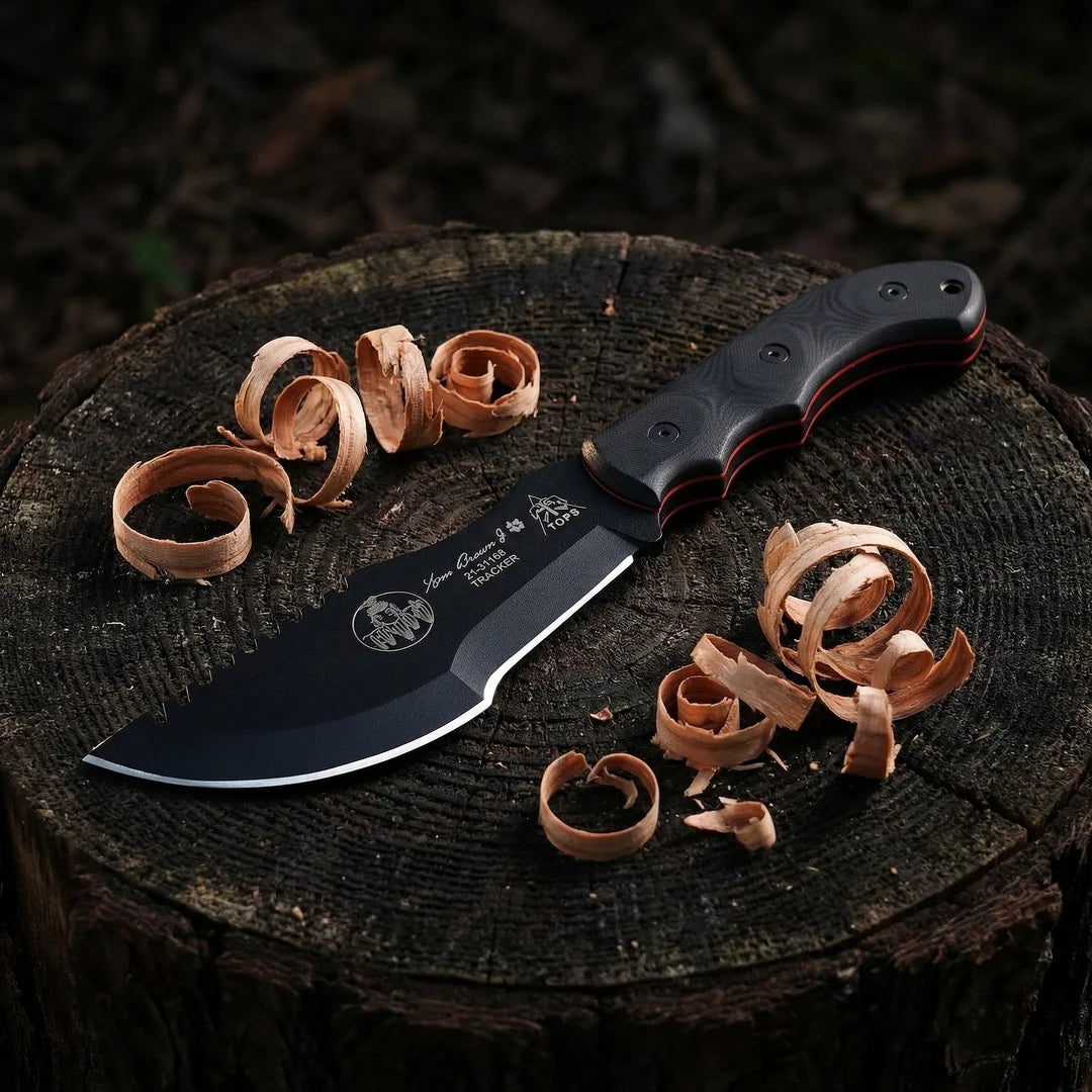 TOPS Tracker Jungle Rescue Knife – 1095 Carbon Steel & Micarta Fixed Blade Knife Qst